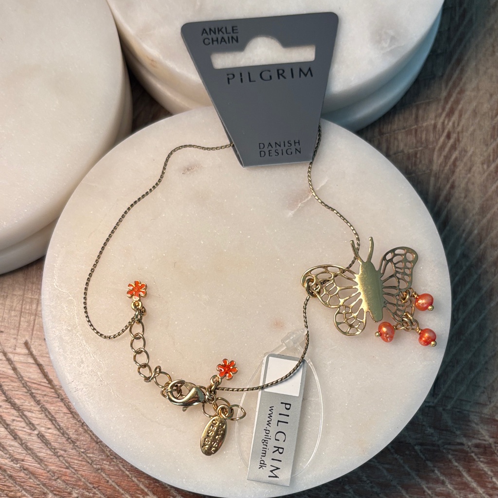 88 Pilgrim Gold Anklet With Orange Butterfly Charm 10$